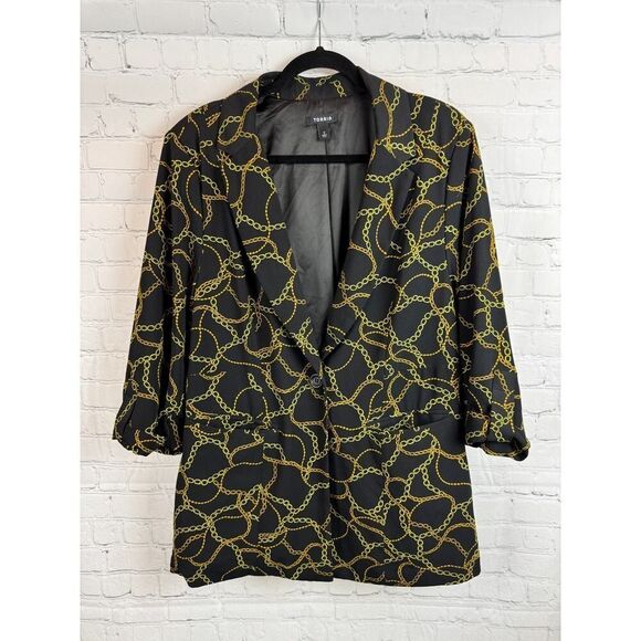 TORRID black yellow chain pattern 3/4 sleeve stretch jacket blazer size 2 (2X) - Picture 1 of 8